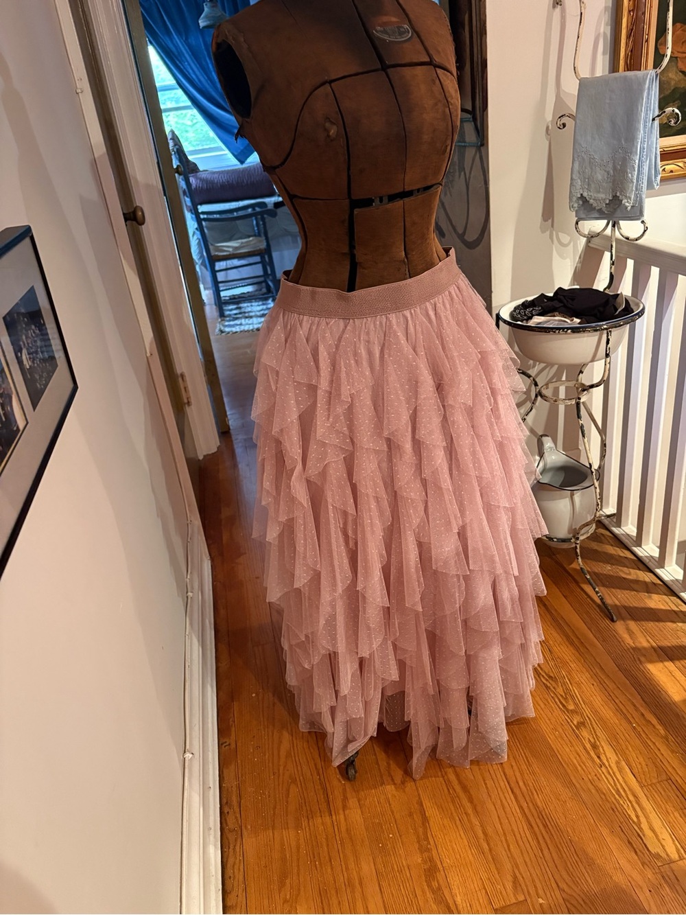 Anthropologie Blush Pink Ruffled Tulle Maxi Skirt